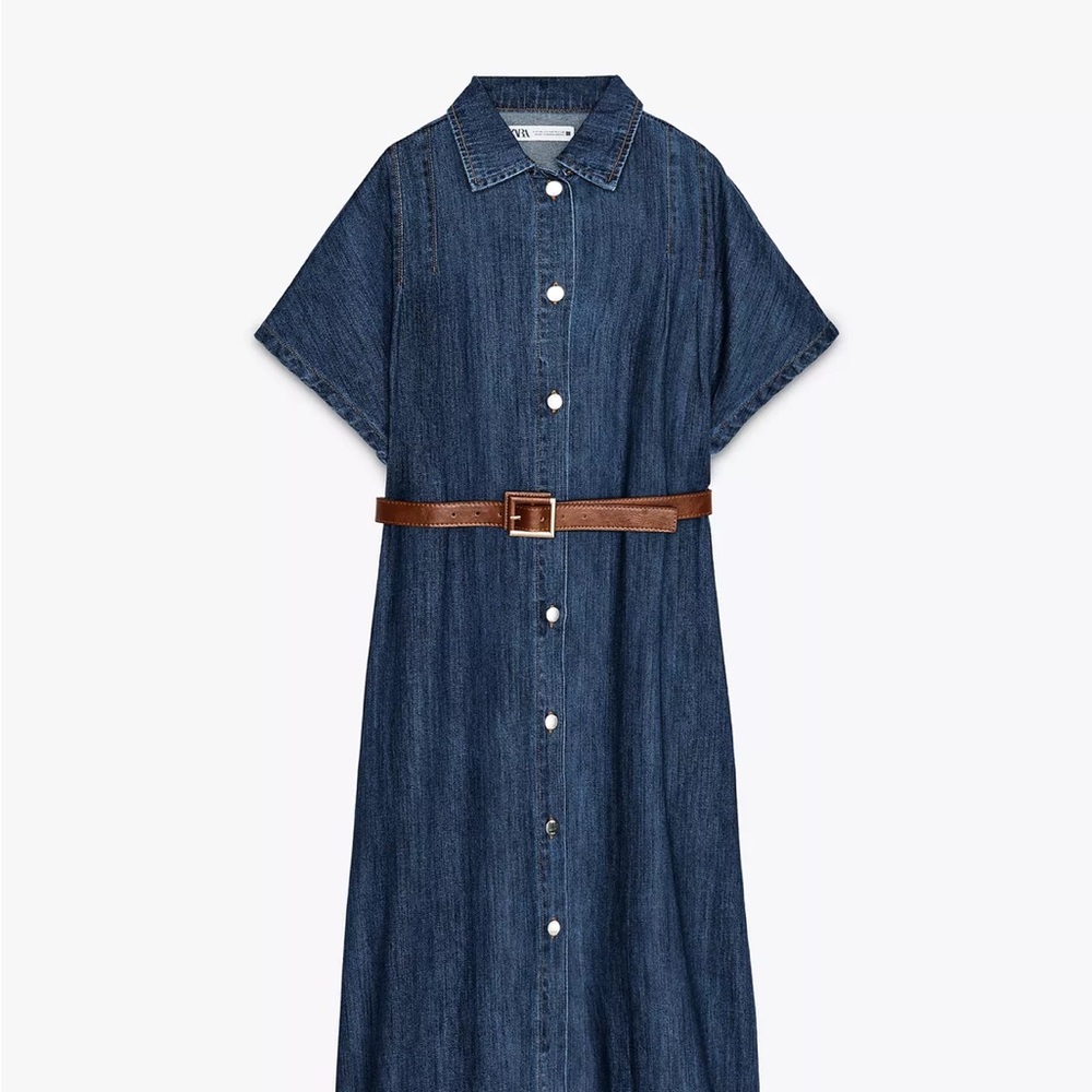 Zara Blue Denim Dress with Brown Belt